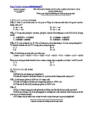 Đề khảo sát chất lượng Sinh học lớp 9 lần 1 - Năm học 2015-2016 - Phòng GD & ĐT Vĩnh Tường